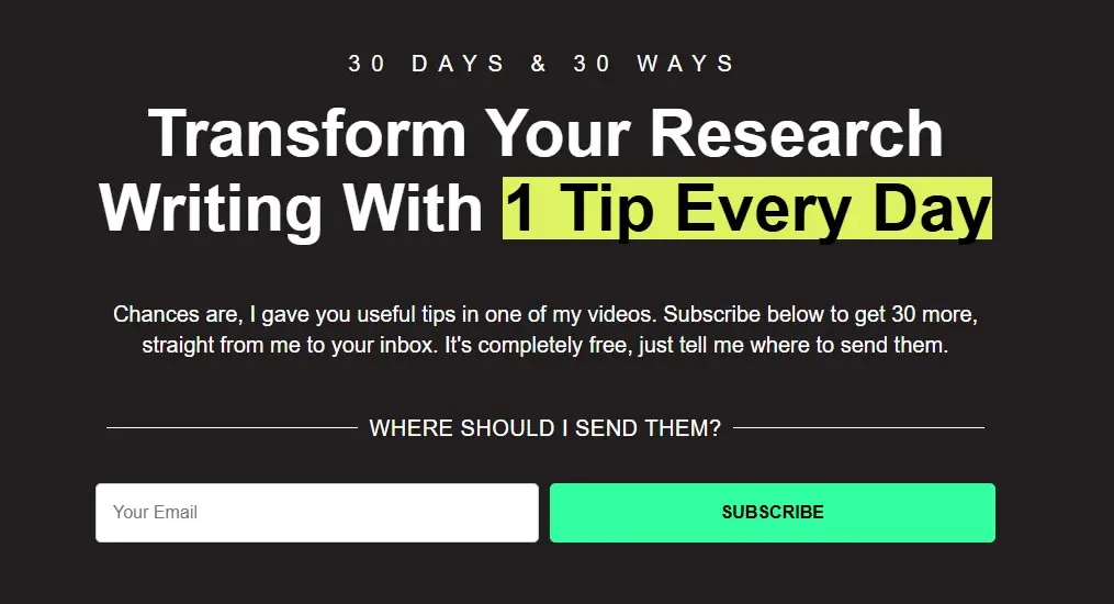 30 days and 30 ways to improve your research writing screenshot sign up form