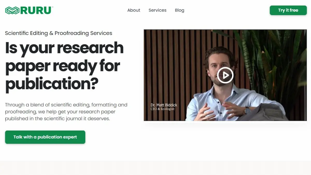 screenshot of ruru consulting editing and proofreading service page