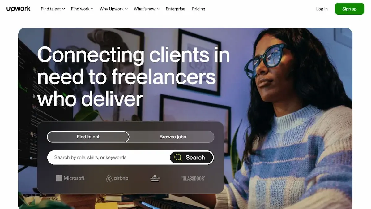 screenshot of upwork freelance hiring platform landing page